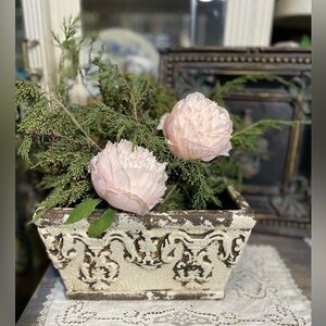 Vintage white Rustic rectangular planter antique French country cottage decor